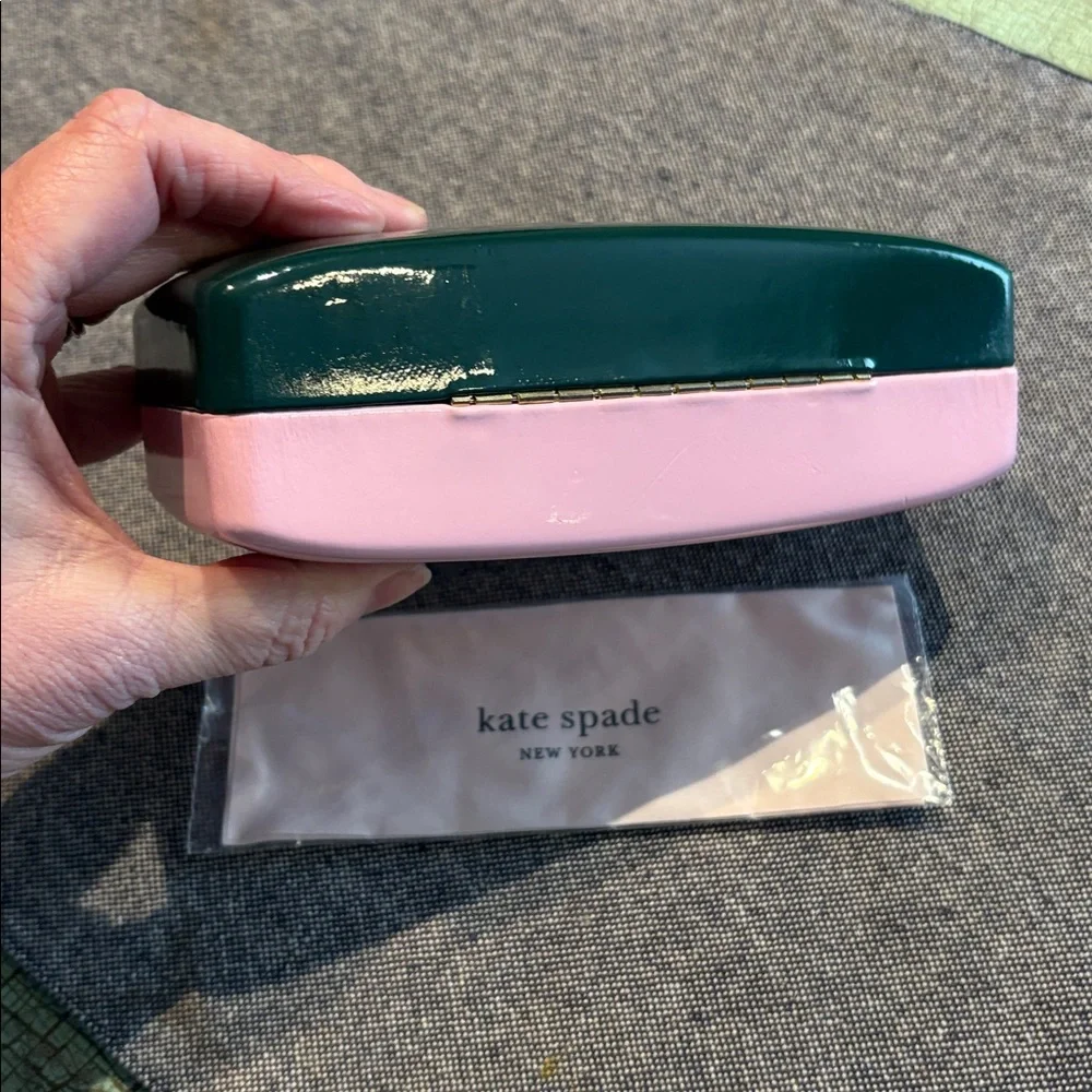 Kate Spade Pink & Green Hard Shell Eyeglass Case w Cloth